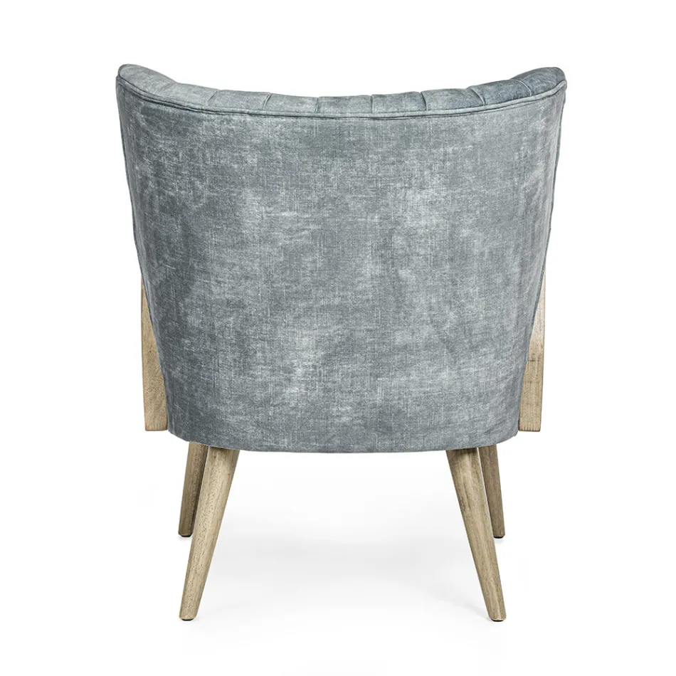 Vintage Holzsessel mit Rattan und Polyester Armlehnen - Ludovica Viadurini