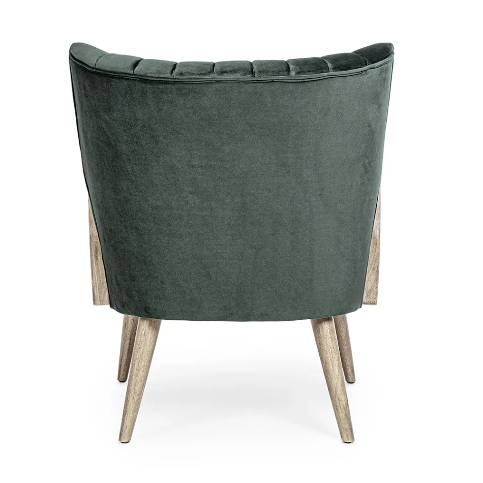 Vintage Holzsessel mit Rattan und Polyester Armlehnen - Ludovica Viadurini