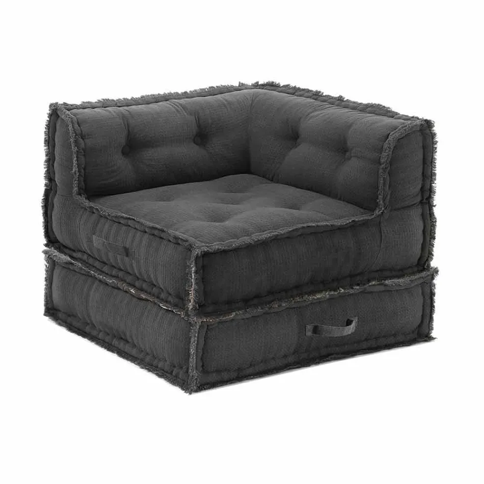 Corner Chaise Longue Sessel aus grauer, grüner oder blauer Baumwollfaser Viadurini