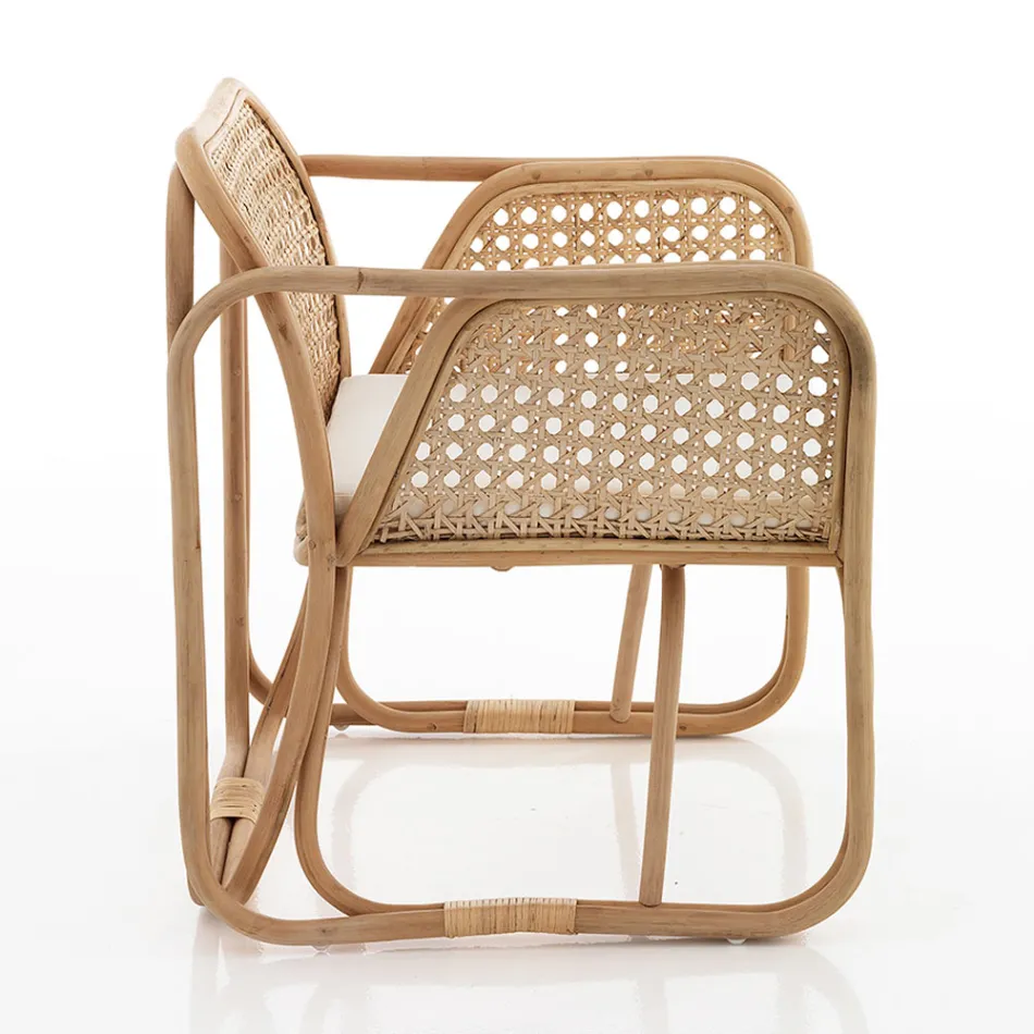 Outdoor- und Indoor-Rattan-Sessel und Saia-Stoffkissen – Voir Viadurini