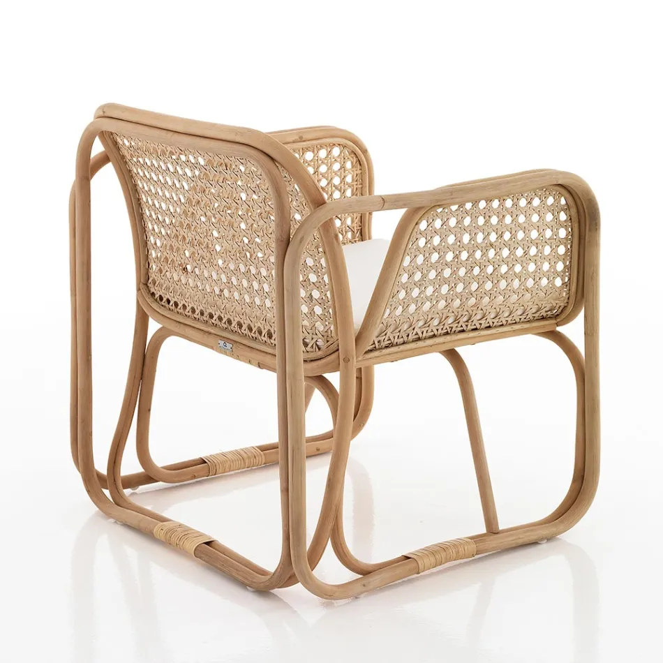 Outdoor- und Indoor-Rattan-Sessel und Saia-Stoffkissen – Voir Viadurini