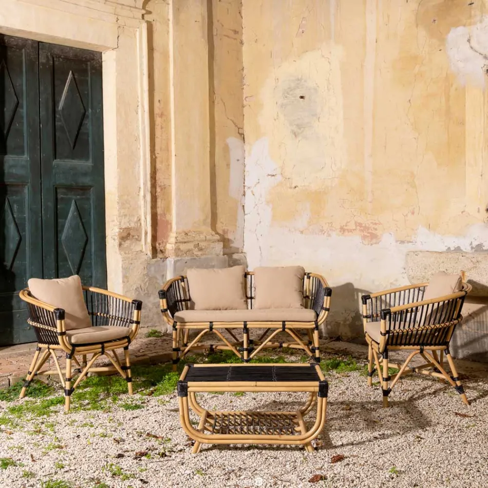 Gartensessel aus natürlichem Rattan mit Kissen inklusive - Catelyn Viadurini