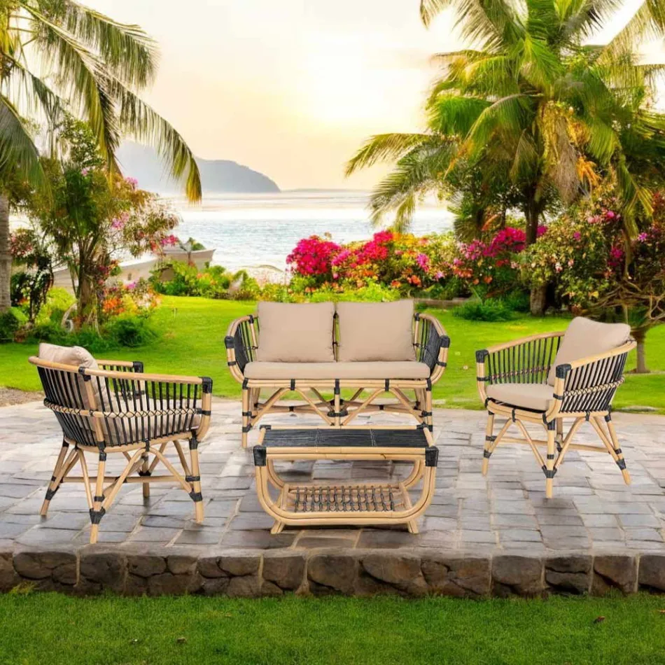 Gartensessel aus natürlichem Rattan mit Kissen inklusive - Catelyn Viadurini