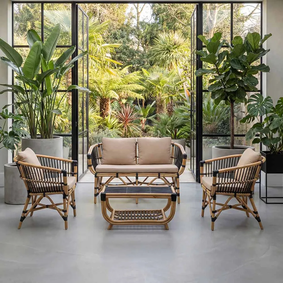 Gartensessel aus natürlichem Rattan mit Kissen inklusive - Catelyn Viadurini