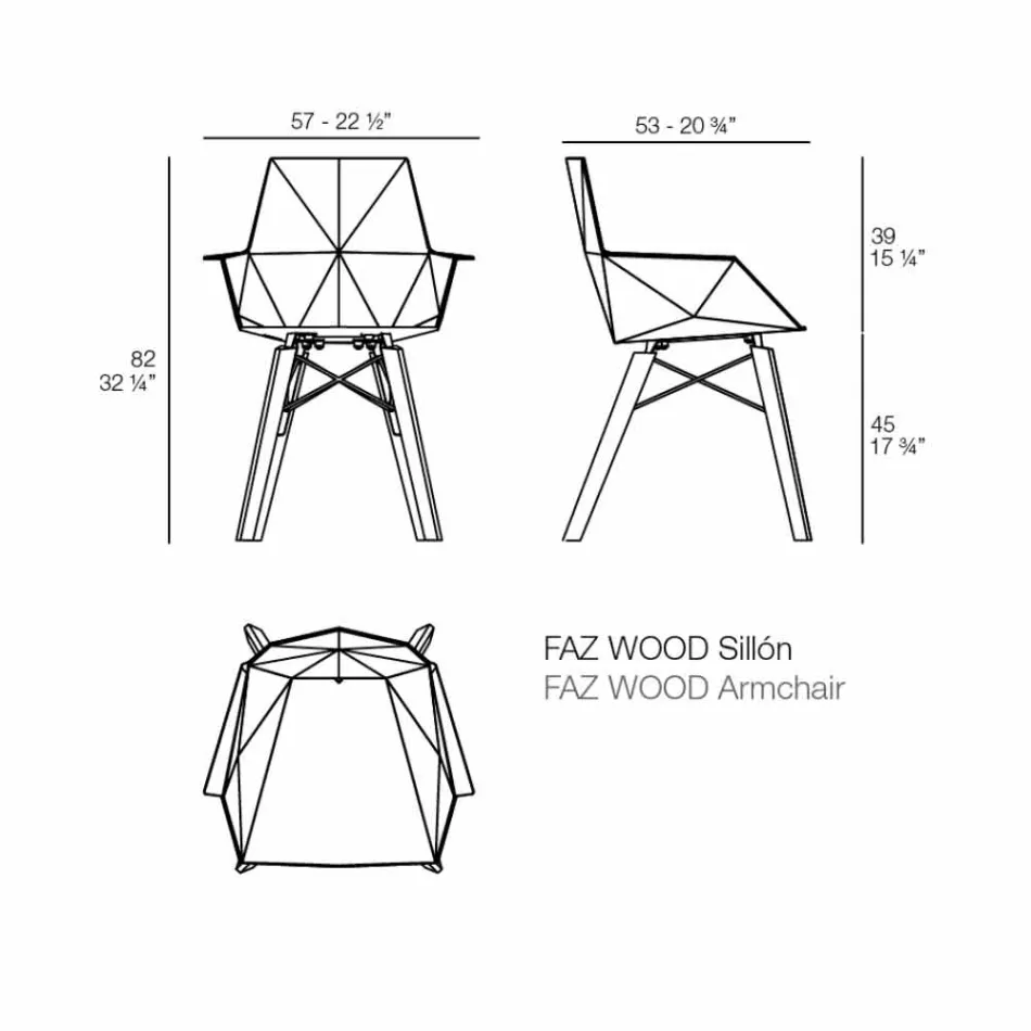 Design Wohnzimmer Sessel aus Polypropylen und Holz - Faz Wood von Vondom Viadurini