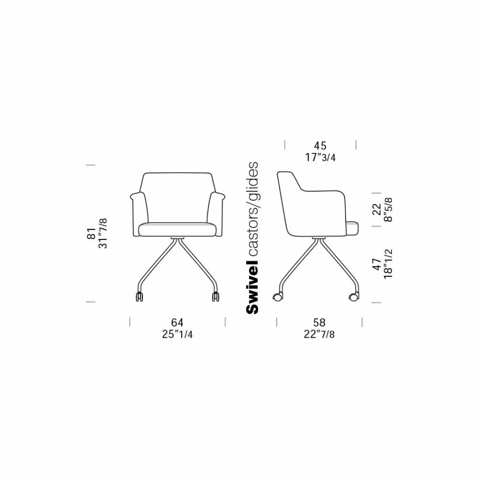 Drehbarer Bürosessel mit Rollen und Armlehnen Made in Italy - Felix Viadurini