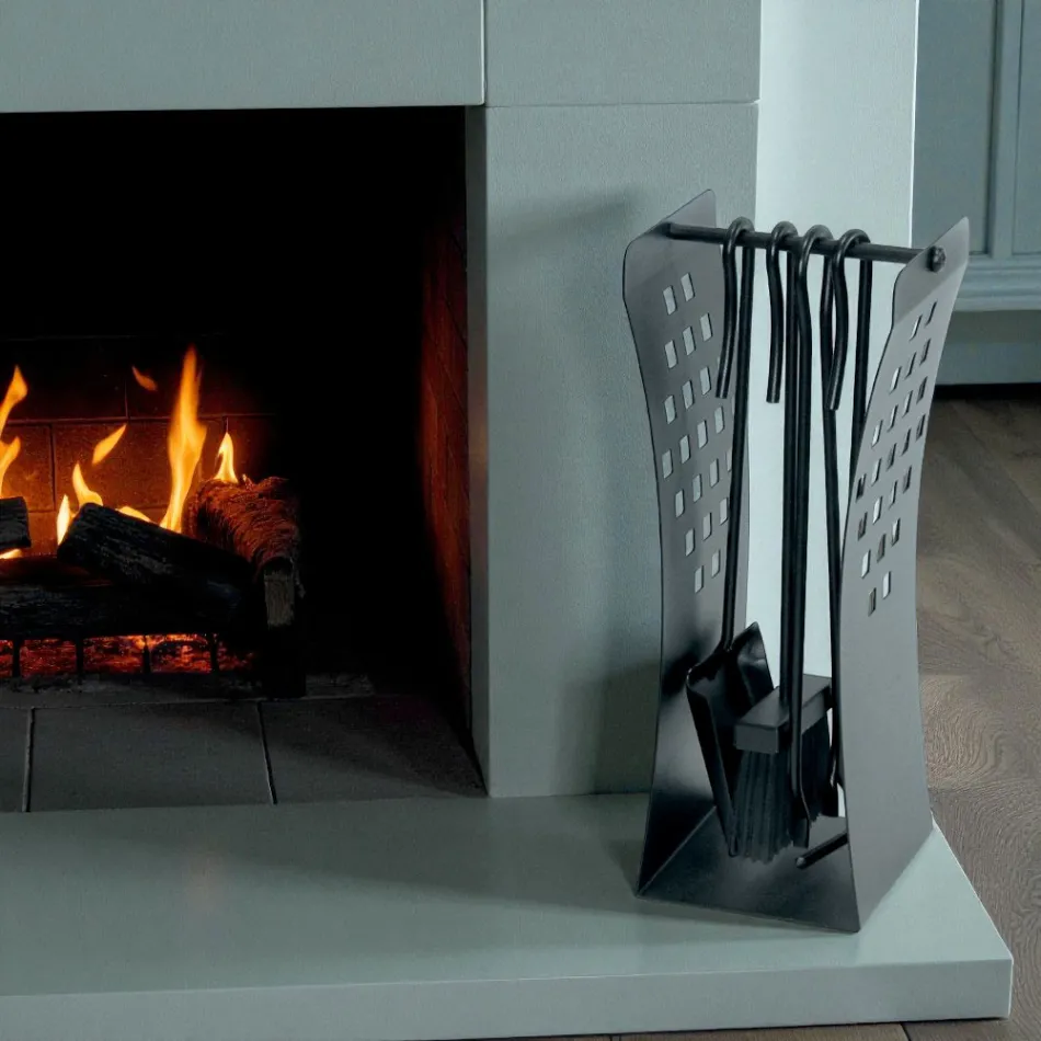 Werkzeughalter mit modernen Linien aus Metall und 4 Werkzeugen, hergestellt in Italien – Maiko Viadurini