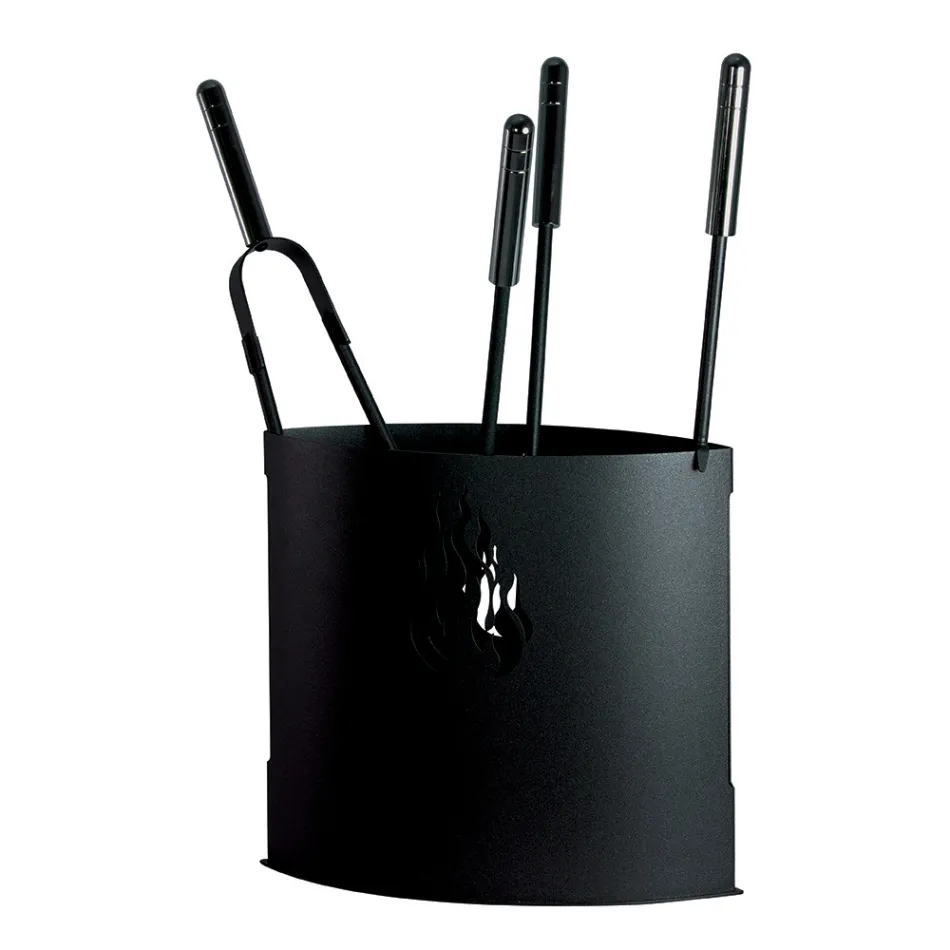 Metall-Kaminwerkzeughalter mit 4 Zubehörteilen, hergestellt in Italien – Canarino Viadurini