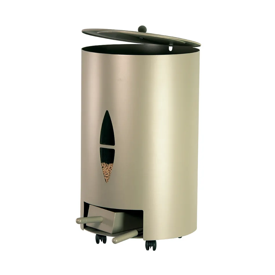 Pellethalter mit Deckel, Besen und Schaufel. Hergestellt in Italien – Cacatua Viadurini