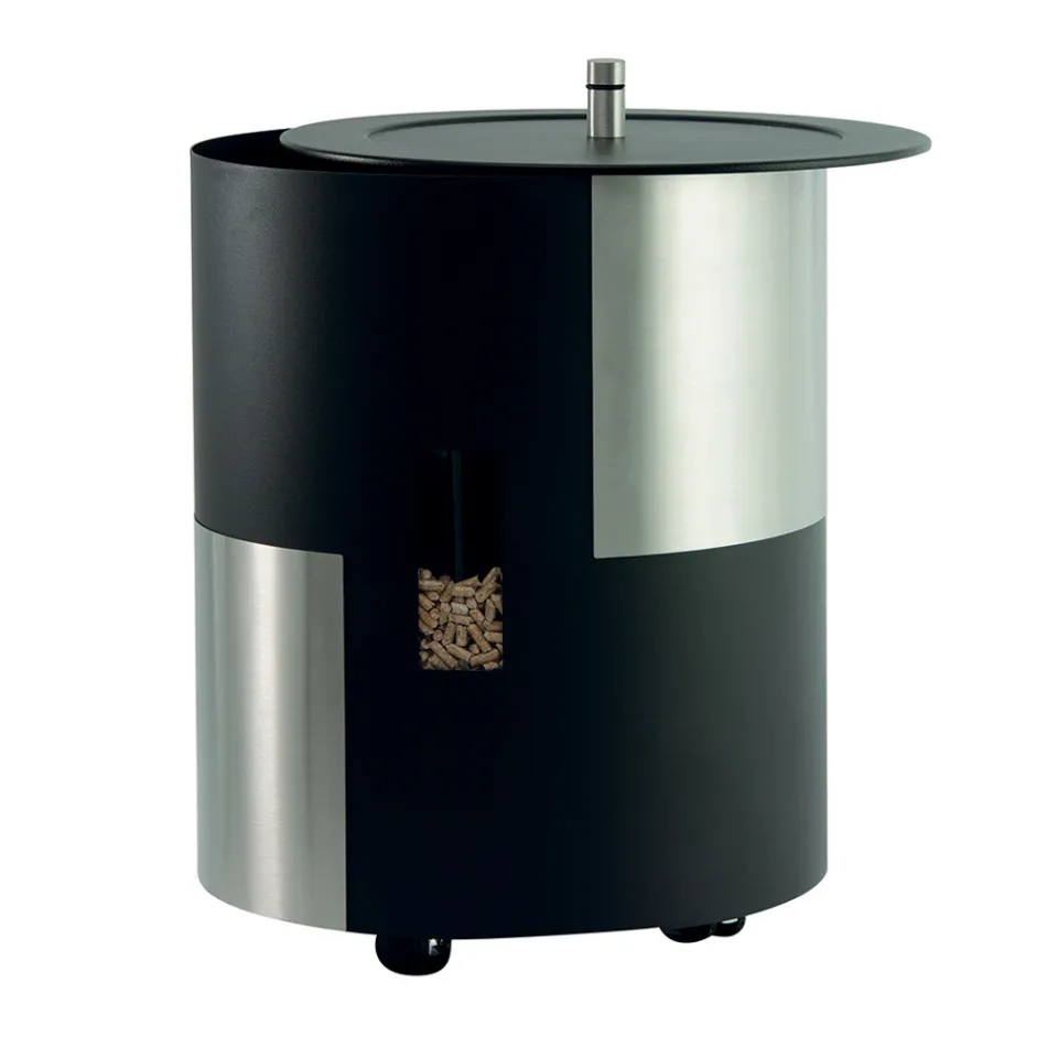 Pellethalter mit Rädern und Deckel aus Metall, hergestellt in Italien – Storch Viadurini