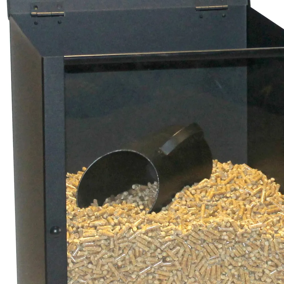 Pellethalter aus schwarz lackiertem Stahl mit Plexiglas, hergestellt in Italien – Pellicano Viadurini