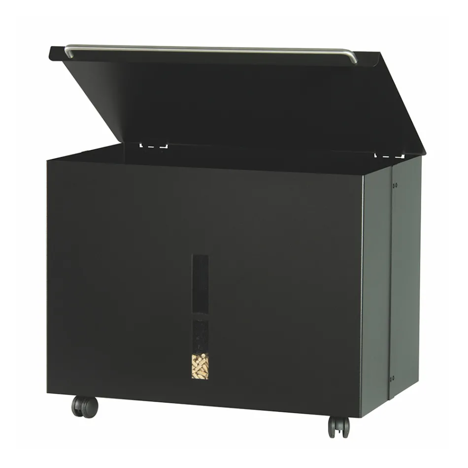 Pellethalter aus Metall mit Rädern und Deckel, hergestellt in Italien – Gazza Viadurini