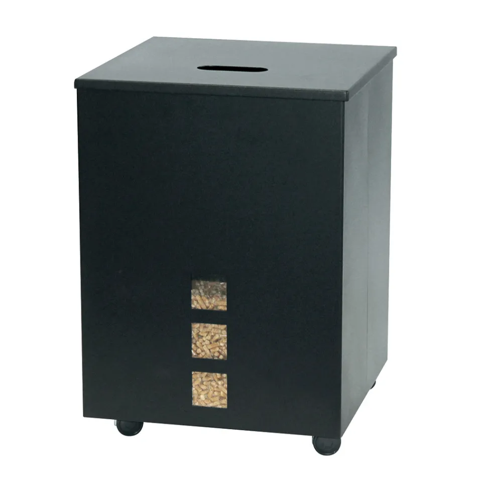 Quadratischer Pellethalter aus schwarz lackiertem Stahl und Rädern, hergestellt in Italien – Papagei Viadurini