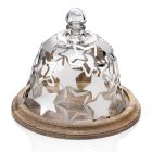 Glockenkuchenhalter aus Holz und Glas mit silbernen Metallsternen - Ilenia Viadurini