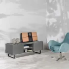 TV-Ständer mit Keramikplatte in Marmoroptik, 2 Türen und 2 offenen Fächern – Clak Viadurini