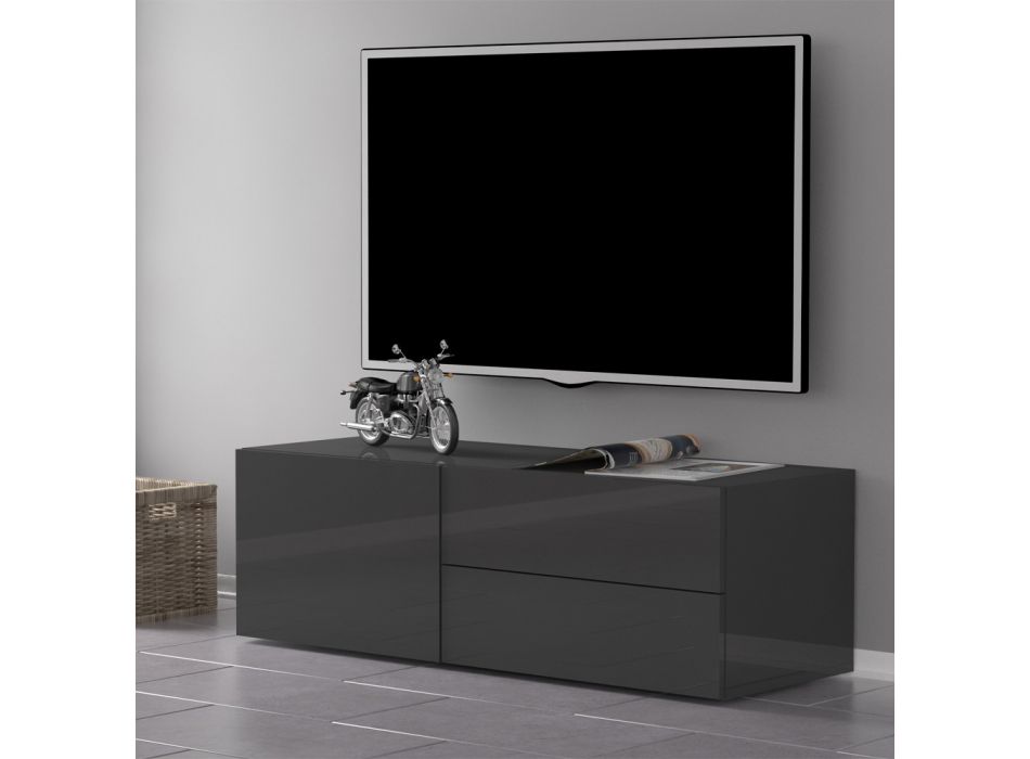 TV-Ständer Wohnzimmer Weißes Holz oder glänzendes Anthrazit Design 2 Größen - Yolanda Viadurini