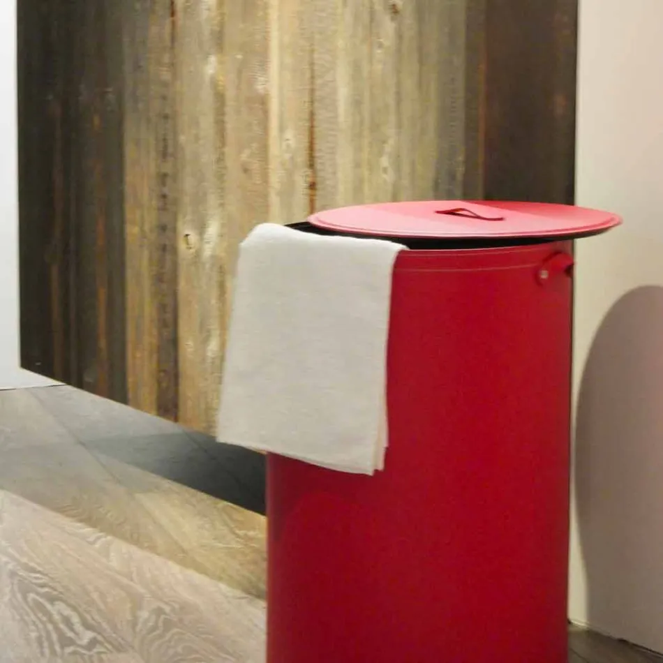 Zylindrischer Wäschekorb aus regeneriertem handgefertigtem Leder Roby Viadurini