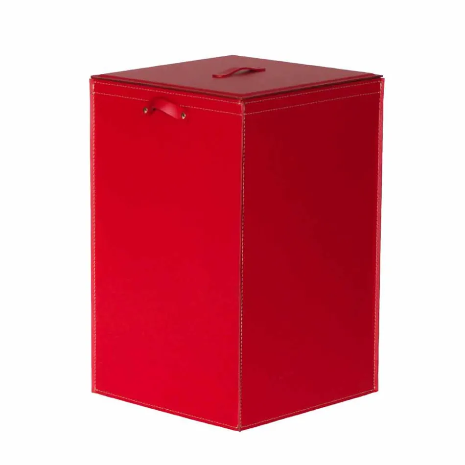 Wäschekorb aus Leder mit quadratischer Basis David, made in Italy Viadurini