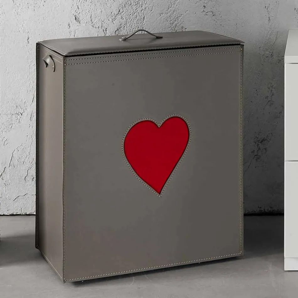 Moderner Lederwäschekorb Made in Italy Adele, Herzeinsatz Viadurini