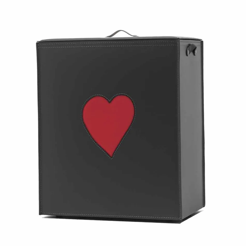 Moderner Lederwäschekorb Made in Italy Adele, Herzeinsatz Viadurini