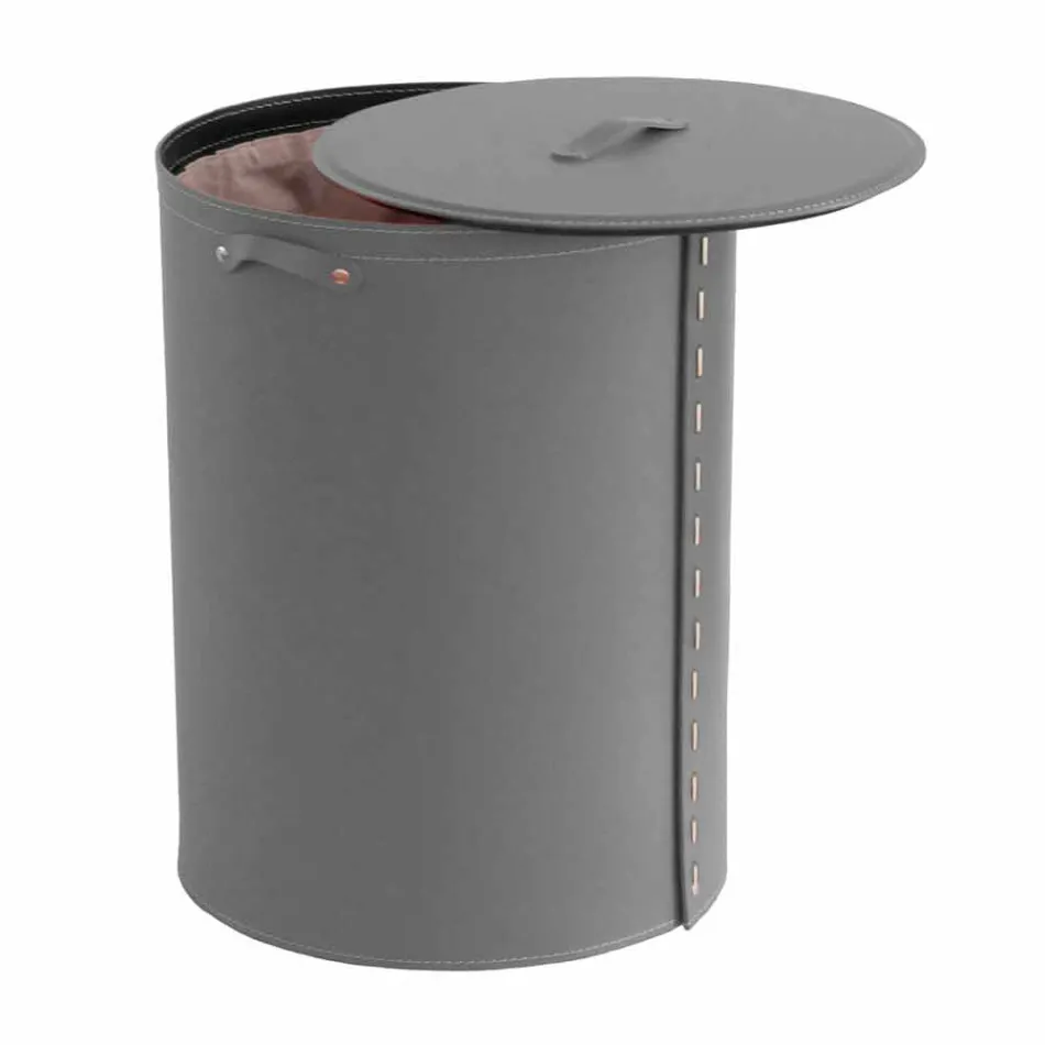 Ovaler Wäschekorb aus regeneriertem Riky-Leder, hergestellt in Italien Viadurini