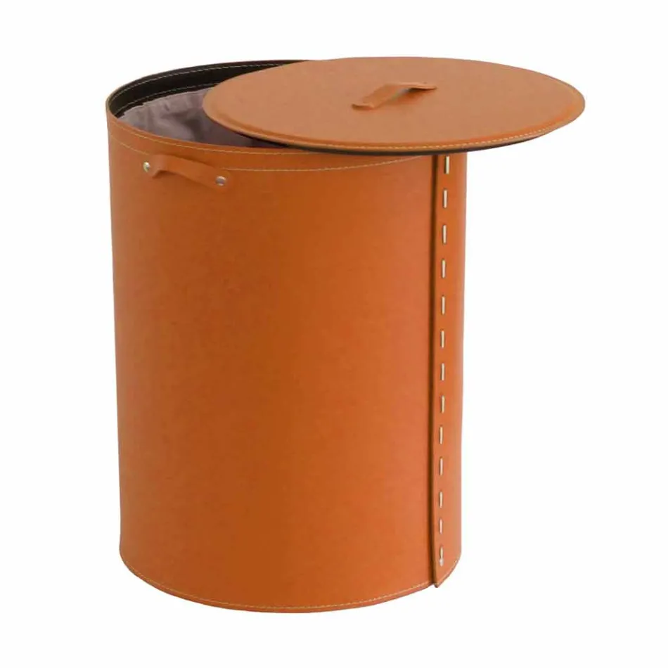 Ovaler Wäschekorb aus regeneriertem Riky-Leder, hergestellt in Italien Viadurini