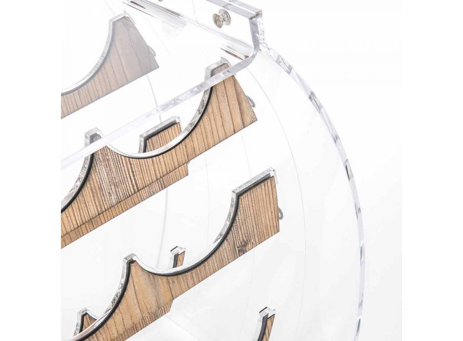 Bodenflaschenhalter in transparentem Plexiglas- und Holzdesign 9 Plätze - Stria Viadurini