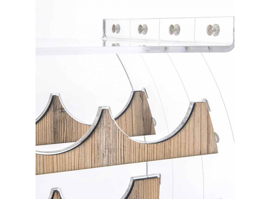 Bodenflaschenhalter in transparentem Plexiglas- und Holzdesign 9 Plätze - Stria Viadurini