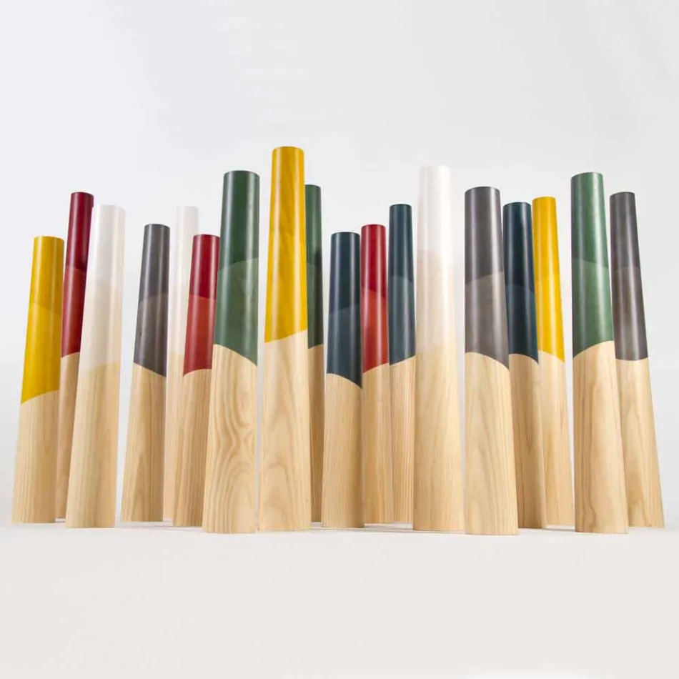 Moderner Kerzenhalter aus massivem Kiefernholz mit farbigen Details - Offenheit Viadurini