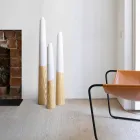 Moderner Kerzenhalter aus massivem Kiefernholz mit farbigen Details - Offenheit Viadurini