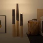 Moderner Kerzenhalter aus massivem Kiefernholz mit farbigen Details - Offenheit Viadurini