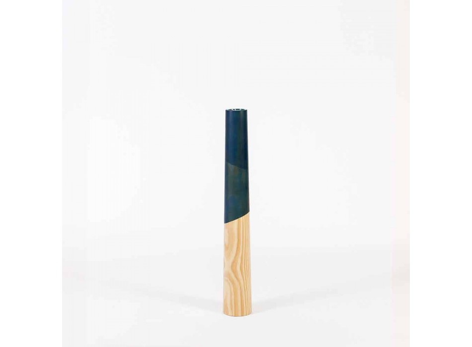 Moderner Kerzenhalter aus massivem Kiefernholz mit farbigen Details - Offenheit Viadurini