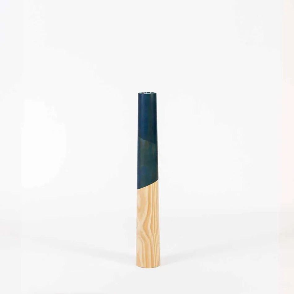 Moderner Kerzenhalter aus massivem Kiefernholz mit farbigen Details - Offenheit Viadurini
