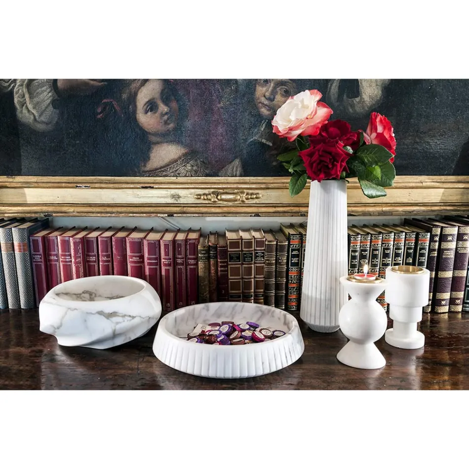 Design Kerzenhalter aus Messing und weißem Carrara-Marmor Made in Italy - Bevis Viadurini