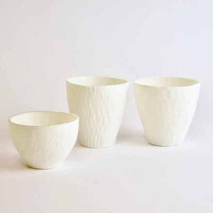 Design Kerzenhalter aus verziertem weißem Porzellan 3 Stück - Arcireale Viadurini
