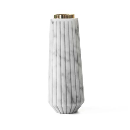 Gestreifter Kerzenhalter aus weißem Carrara-Marmor und Messing, hergestellt in Italien – Amenia Viadurini