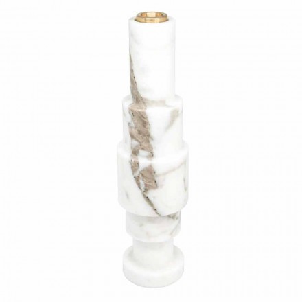 Moderner Kerzenhalter aus weißem Carrara-Marmor und Messing Made in Italy - Allan Viadurini