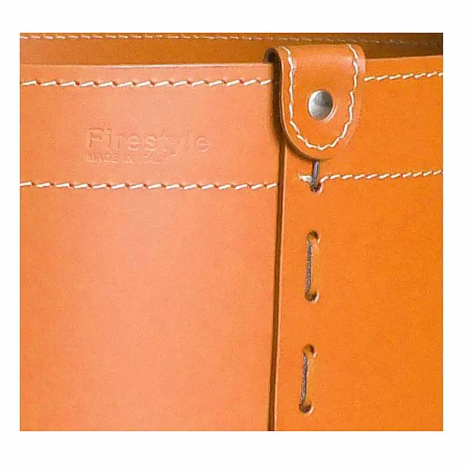 Zylindrischer Holzhalter aus regeneriertem Leder mit Tonda Firestyle Rädern Viadurini