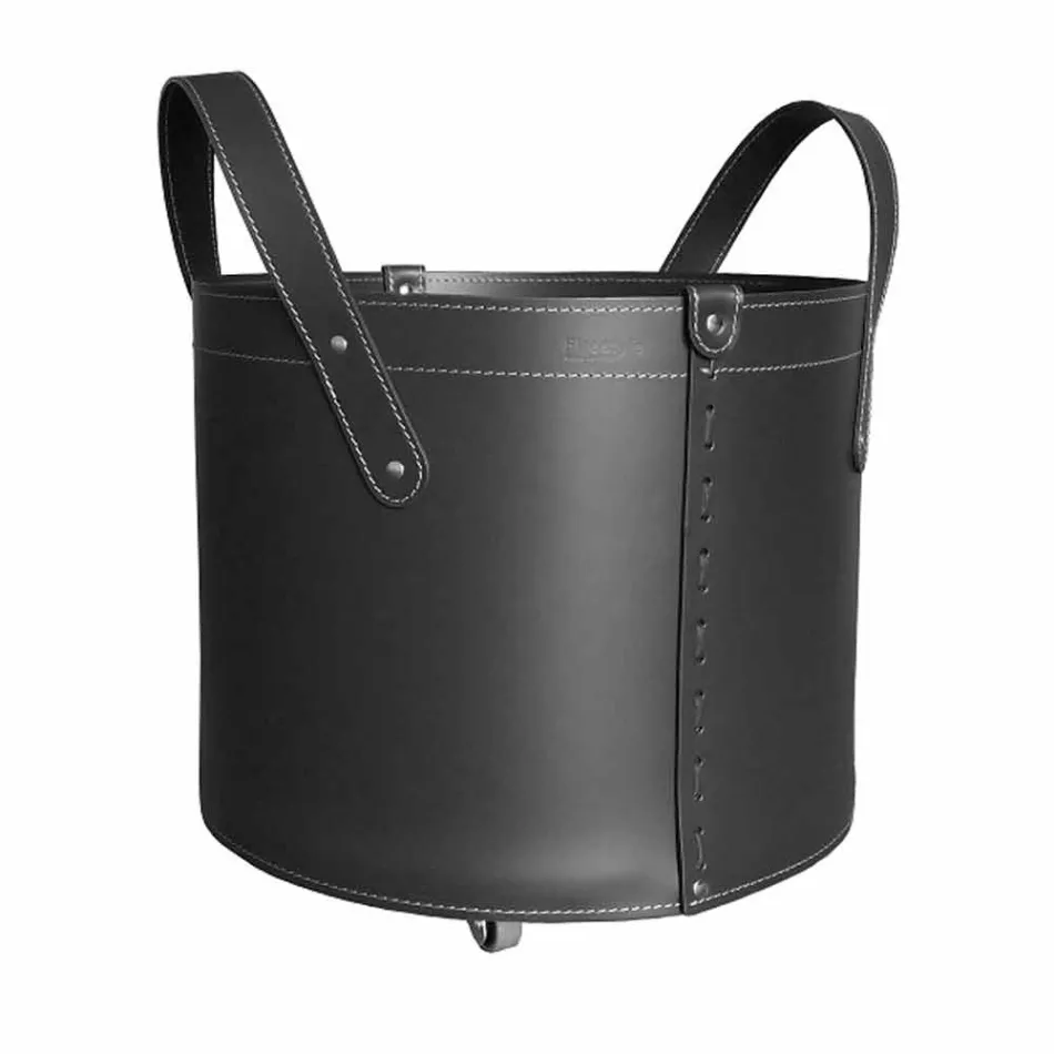 Zylindrischer Holzhalter aus regeneriertem Leder mit Tonda Firestyle Rädern Viadurini