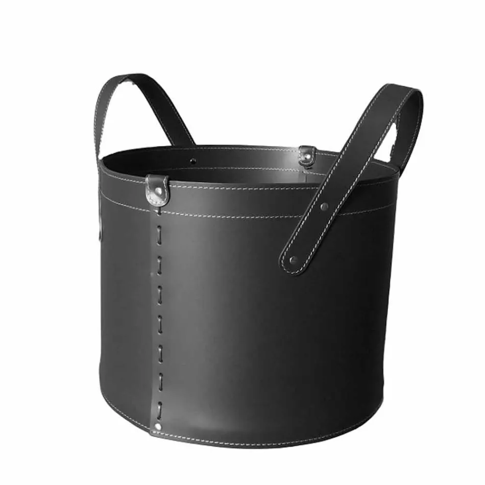 Zylindrischer Holzhalter aus regeneriertem Leder mit Tonda Firestyle Rädern Viadurini