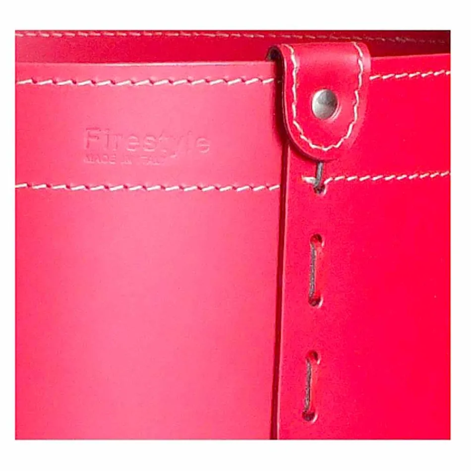 Zylindrischer Holzhalter aus regeneriertem Leder mit Tonda Firestyle Rädern Viadurini