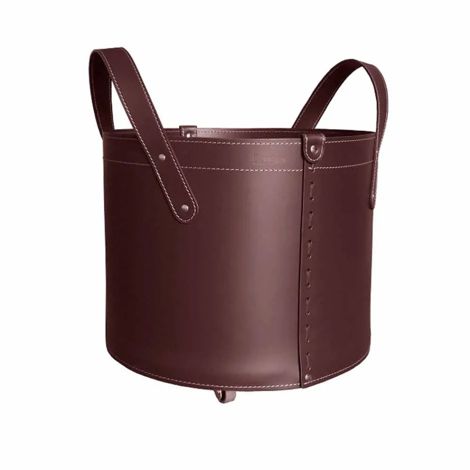 Zylindrischer Holzhalter aus regeneriertem Leder mit Tonda Firestyle Rädern Viadurini