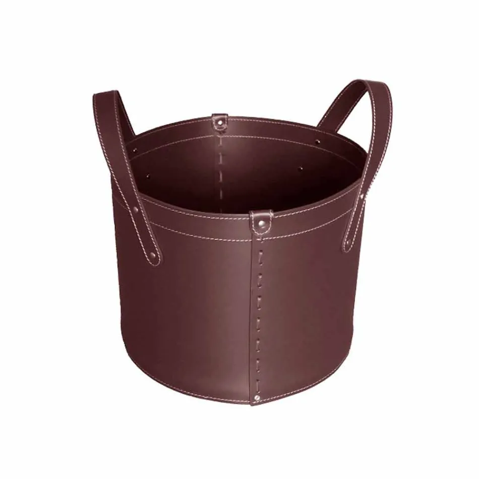 Zylindrischer Holzhalter aus regeneriertem Leder mit Tonda Firestyle Rädern Viadurini