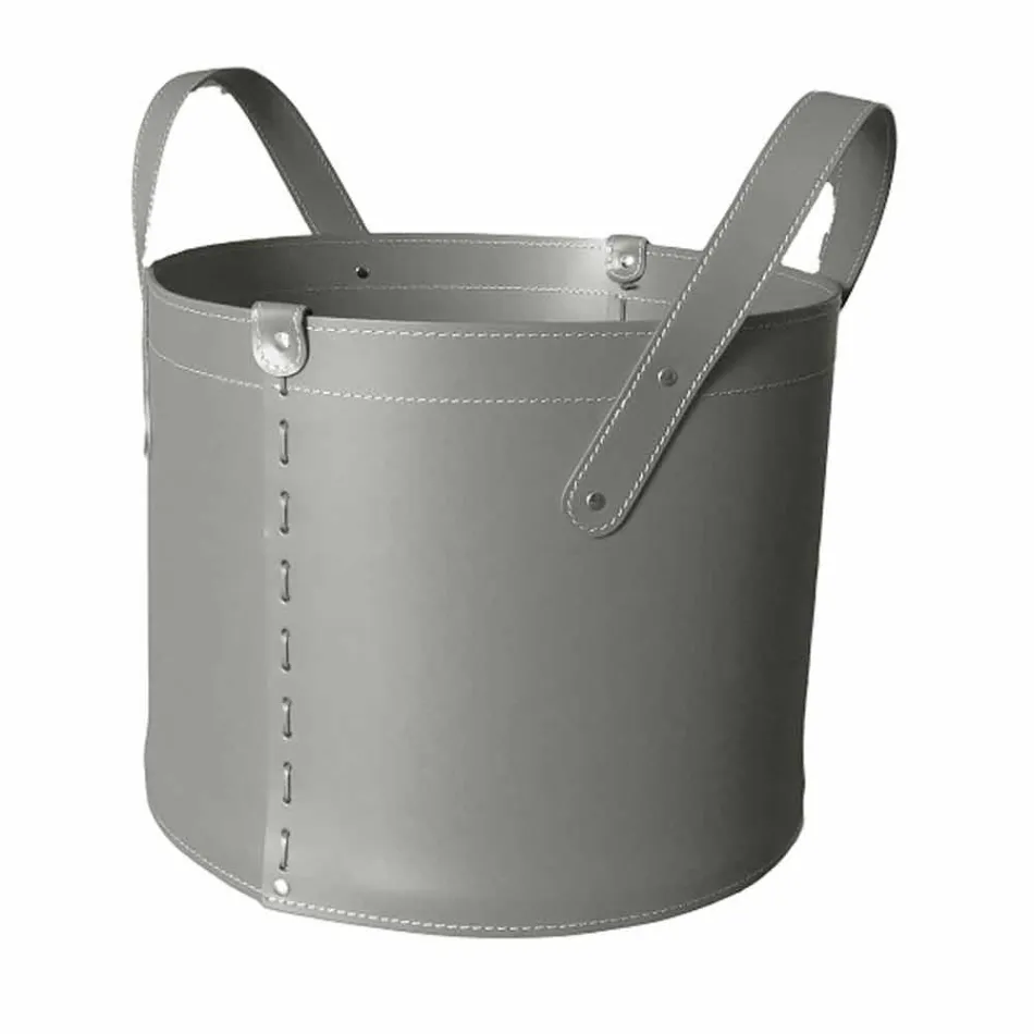 Zylindrischer Holzhalter aus regeneriertem Leder mit Tonda Firestyle Rädern Viadurini