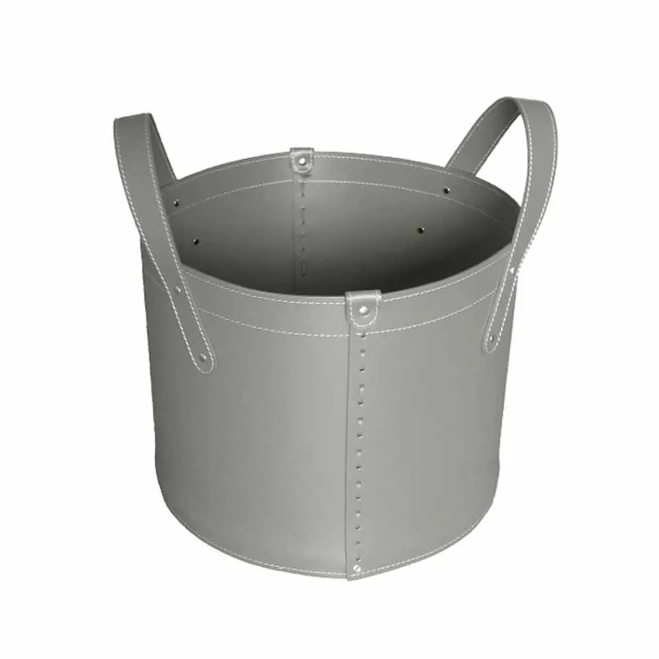 Zylindrischer Holzhalter aus regeneriertem Leder mit Tonda Firestyle Rädern Viadurini