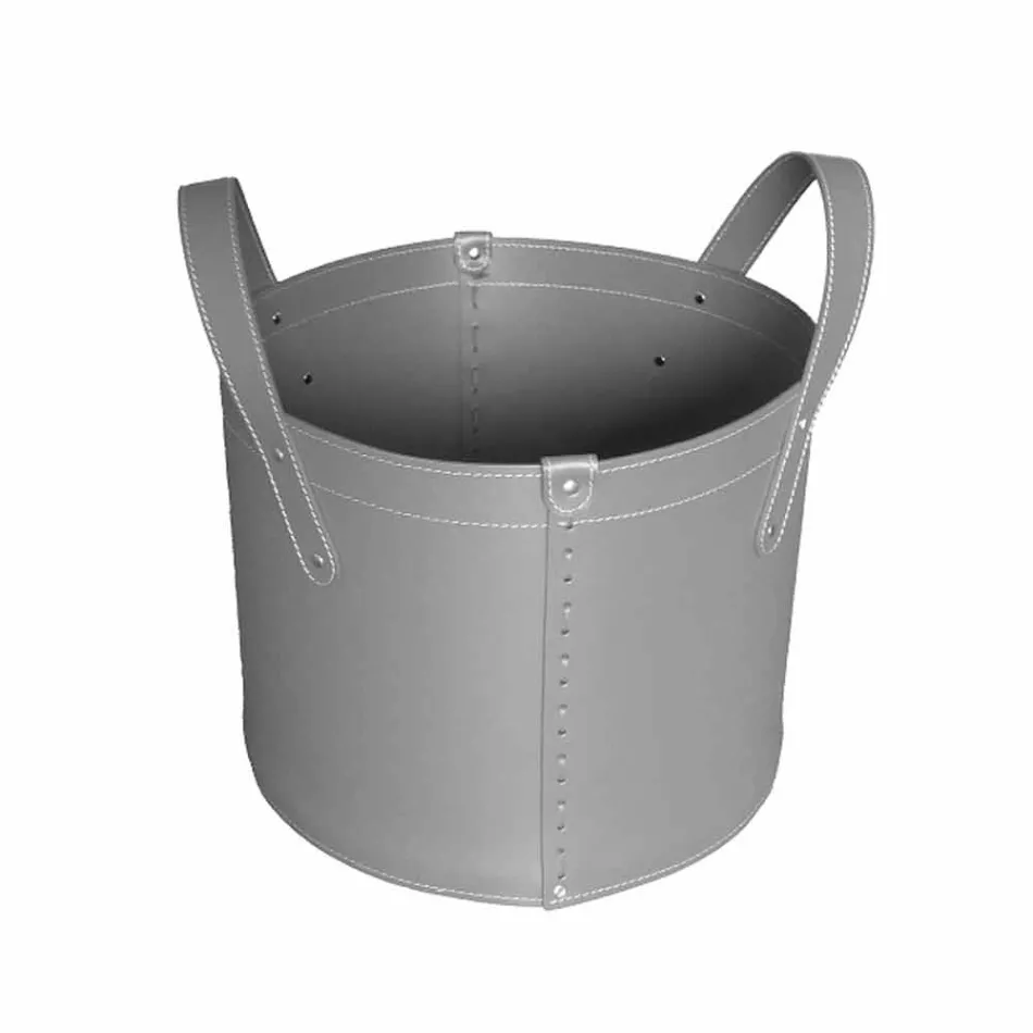 Zylindrischer Holzhalter aus regeneriertem Leder mit Tonda Firestyle Rädern Viadurini