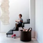 Zylindrischer Holzhalter aus regeneriertem Leder mit Tonda Firestyle Rädern Viadurini