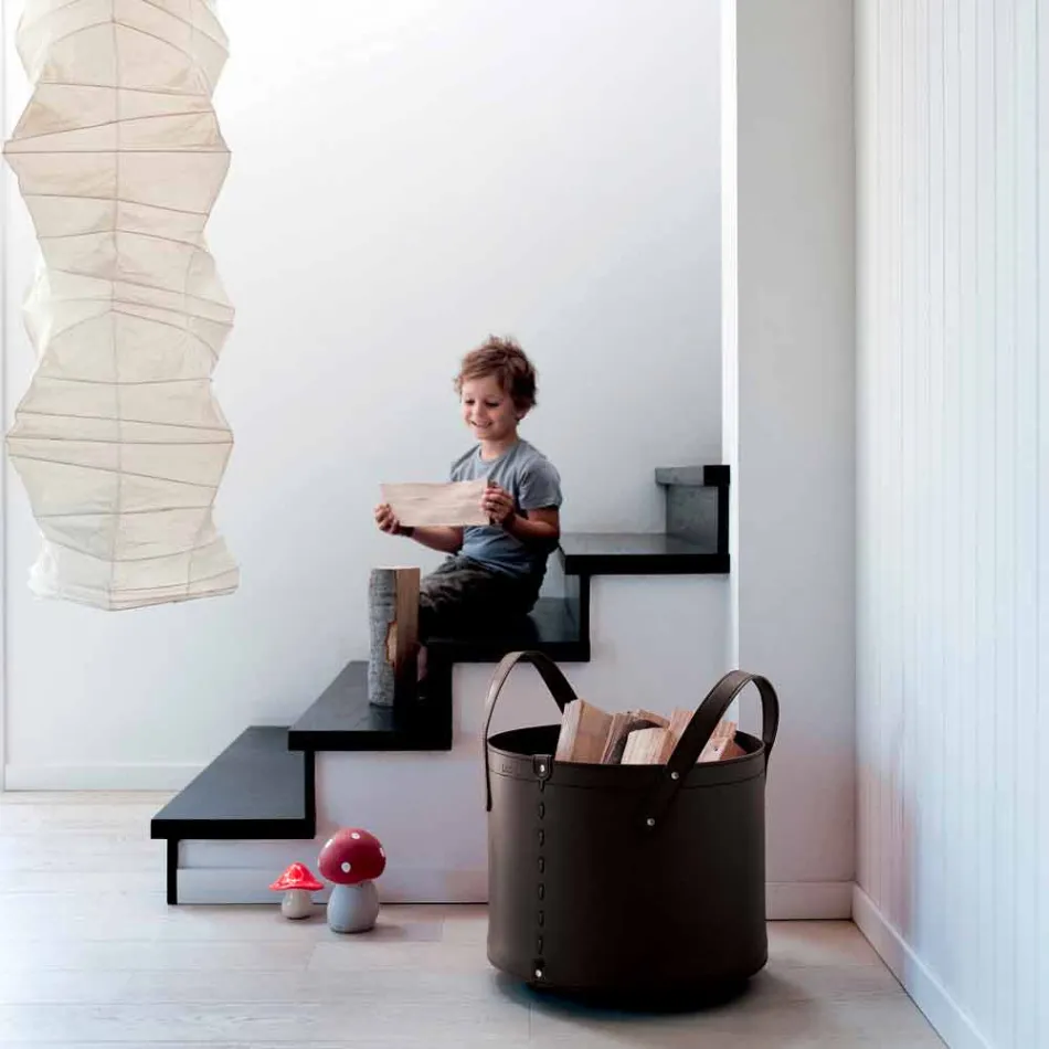 Zylindrischer Holzhalter aus regeneriertem Leder mit Tonda Firestyle Rädern Viadurini