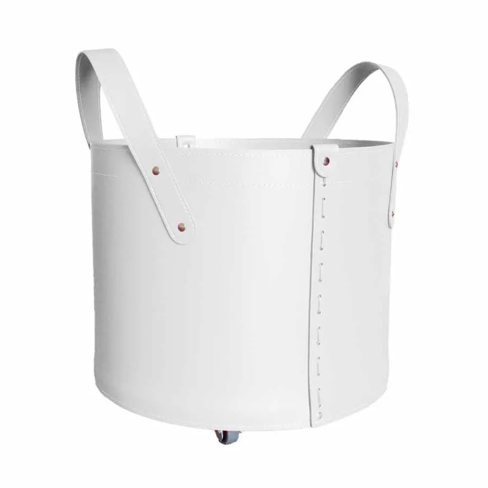 Zylindrischer Holzhalter aus regeneriertem Leder mit Tonda Firestyle Rädern Viadurini