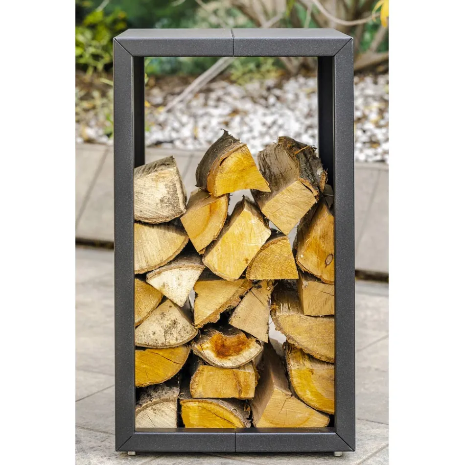 Holzhalter im Außen- oder Innendesign, schwarz oder Corten 45x45xH70 cm - Riviera Viadurini